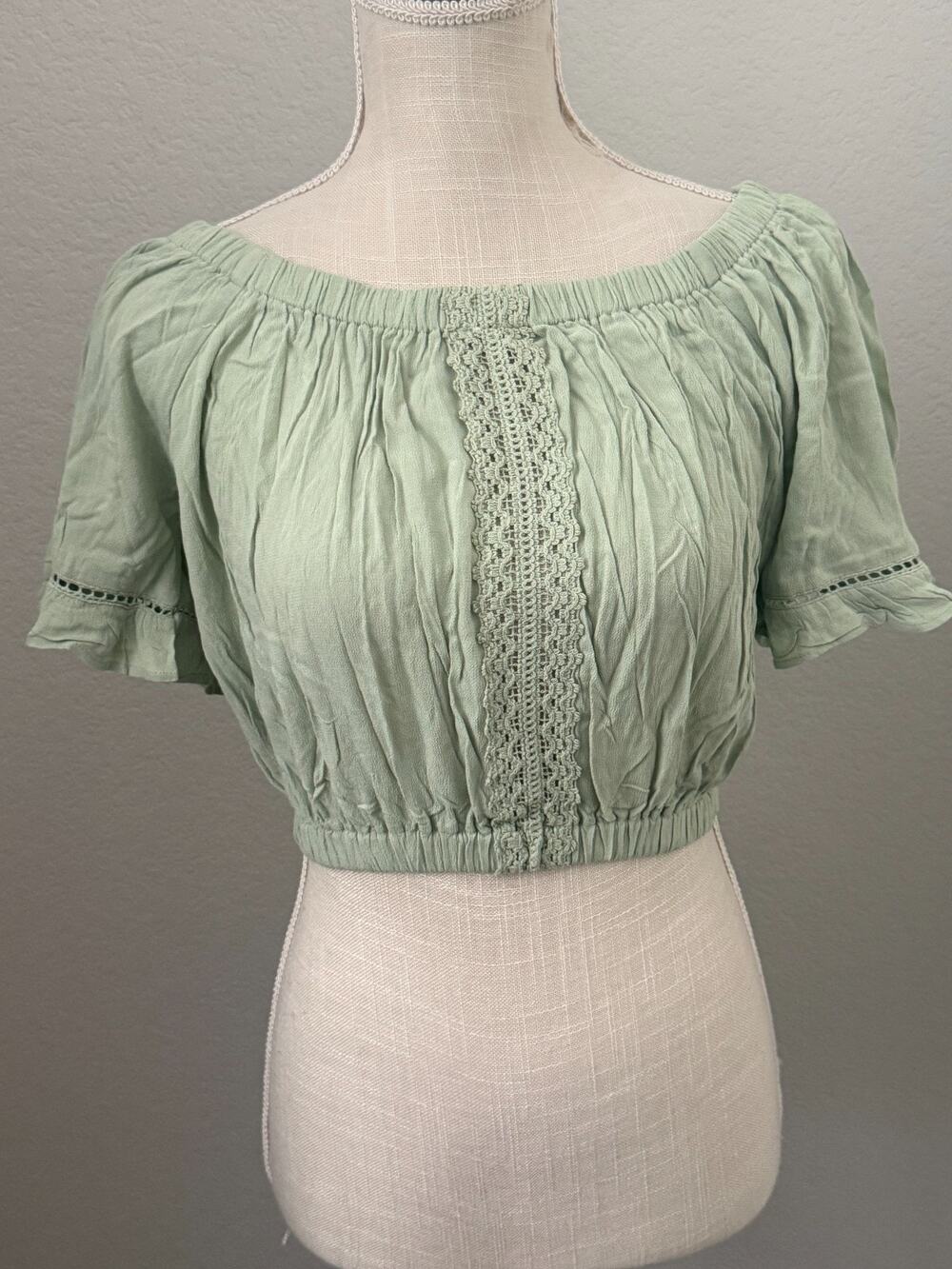 Rachel Parcell Off Shoulder Crop Wash Crepe Top Green M Womens NWT MSRP $89
